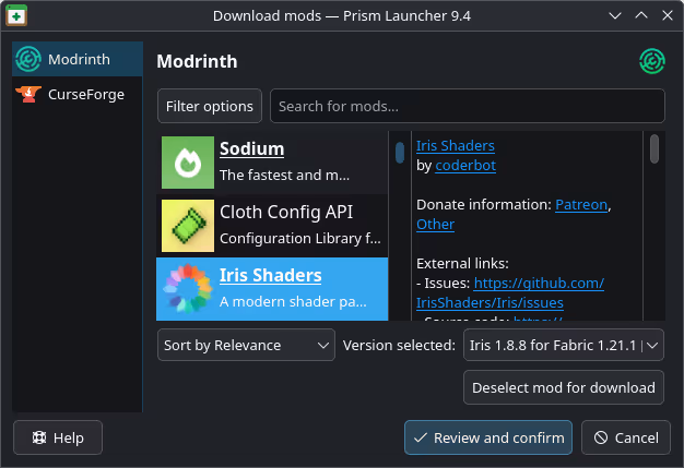In-launcher mod browser with available updates for one instance